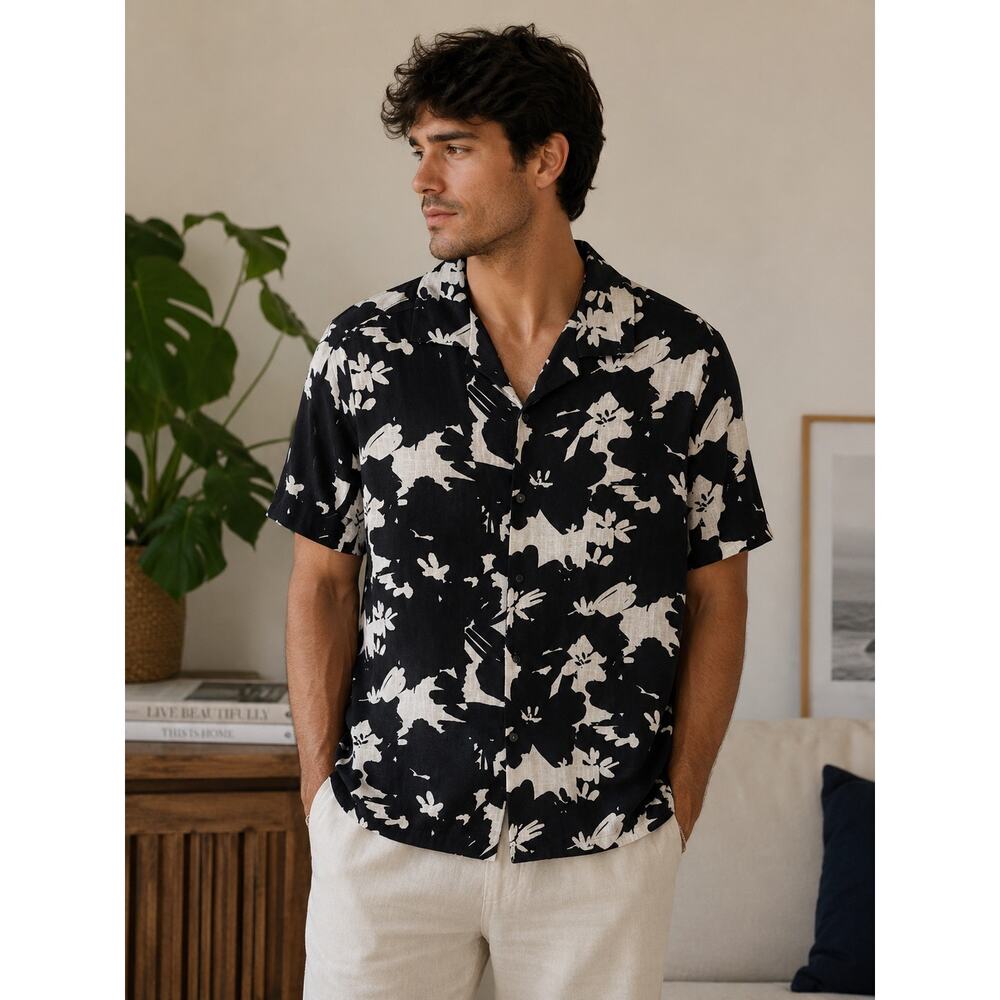 Porter & Ash Linen Blend Hawaiian Resort Camp Collar Shirt NWT Medium Tropical